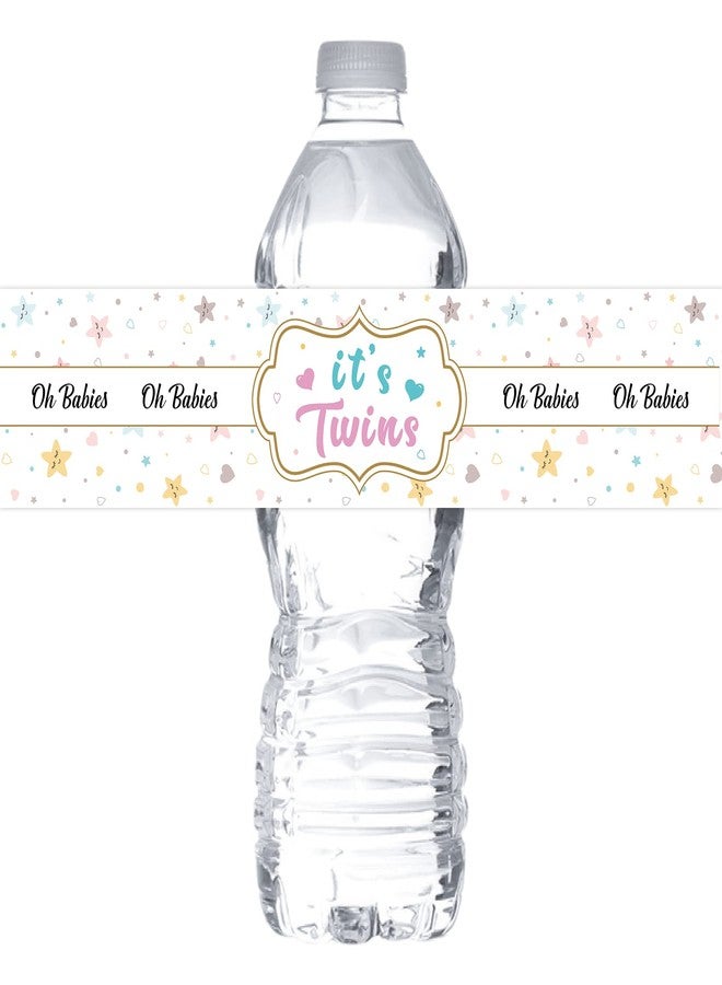 MonMon & Craft It's Twins Water Bottle Stickers/Oh Babies Bottle Wrappers/Baby Shower/Welcome Baby/Baby 1st Birthday Party Water Labels Supplies Waterproof (Set of 32) - Image 1